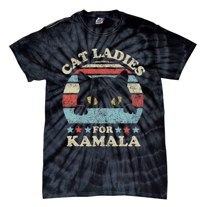 Cat Ladies For Kamala Harris President 2024 Funny Cat Lady Gift Tie-Dye T-Shirt