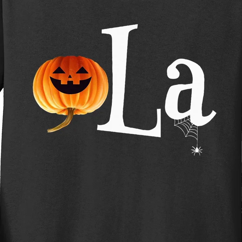 Comma La Funny Kamala Harris Halloween Pumpkin Kids Long Sleeve Shirt