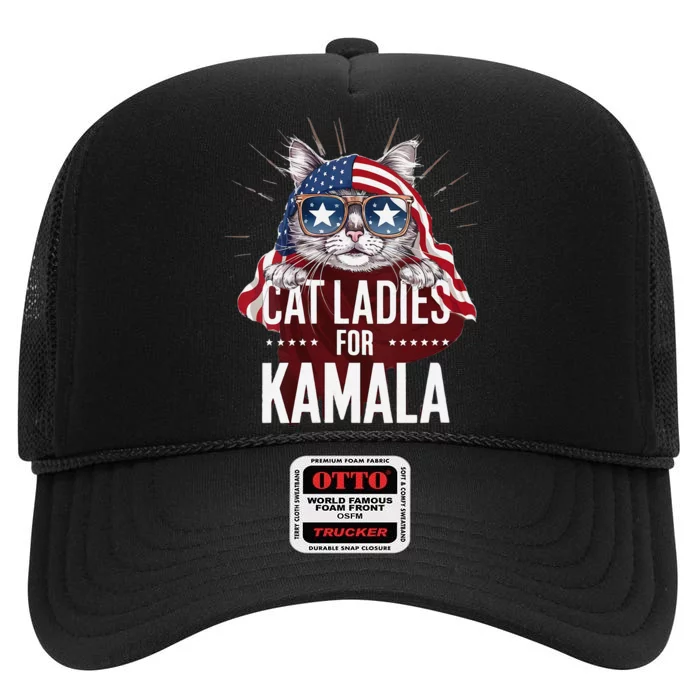 Cat Ladies For Kamala Patriot Design High Crown Mesh Trucker Hat