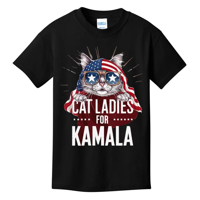 Cat Ladies For Kamala Patriot Design Kids T-Shirt