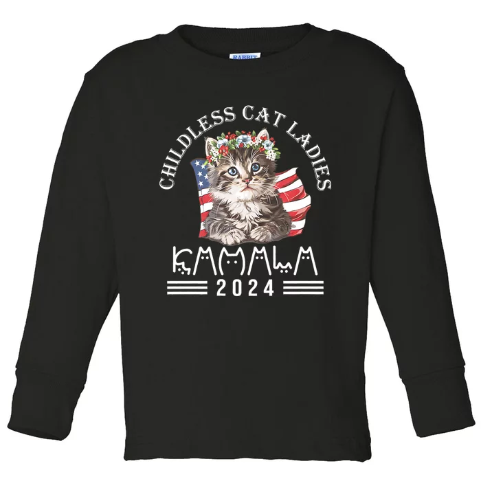 Cat Lady Fun Childless Cat Ladies 2024 Toddler Long Sleeve Shirt