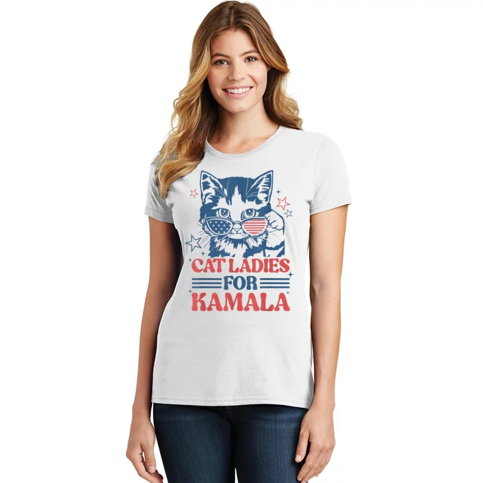 Cat Ladies For Kamala Funny Cat President Kamalaharris 2024 Women's T-Shirt