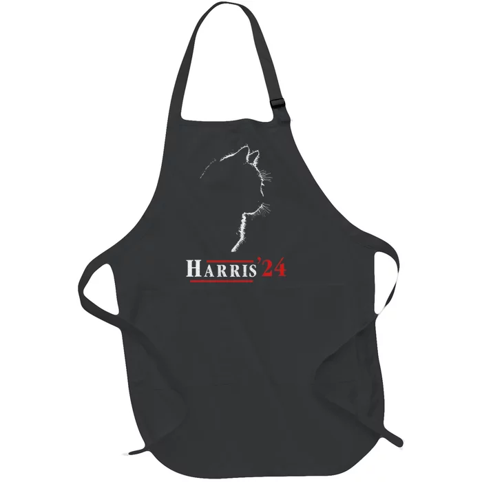 Cat Ladies For Kamala Funny Cat 2024 President Kamalaharris Full-Length Apron With Pocket