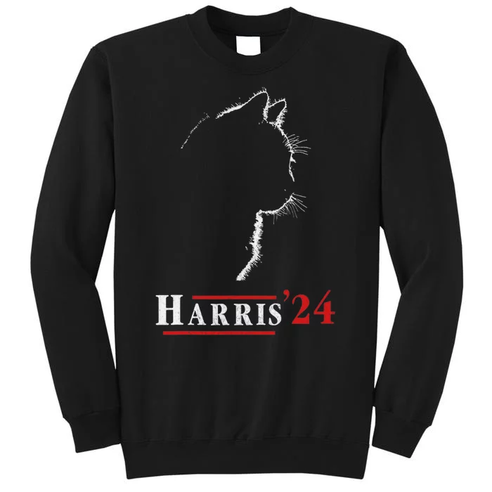 Cat Ladies For Kamala Funny Cat 2024 President Kamalaharris Tall Sweatshirt