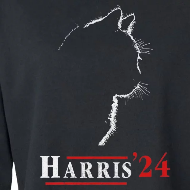 Cat Ladies For Kamala Funny Cat 2024 President Kamalaharris Cropped Pullover Crew