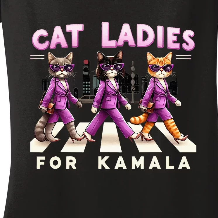 Cat Ladies For Kamala Women's V-Neck T-Shirt