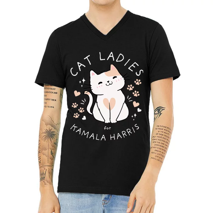 Cat Ladies For Kamala Harris V-Neck T-Shirt