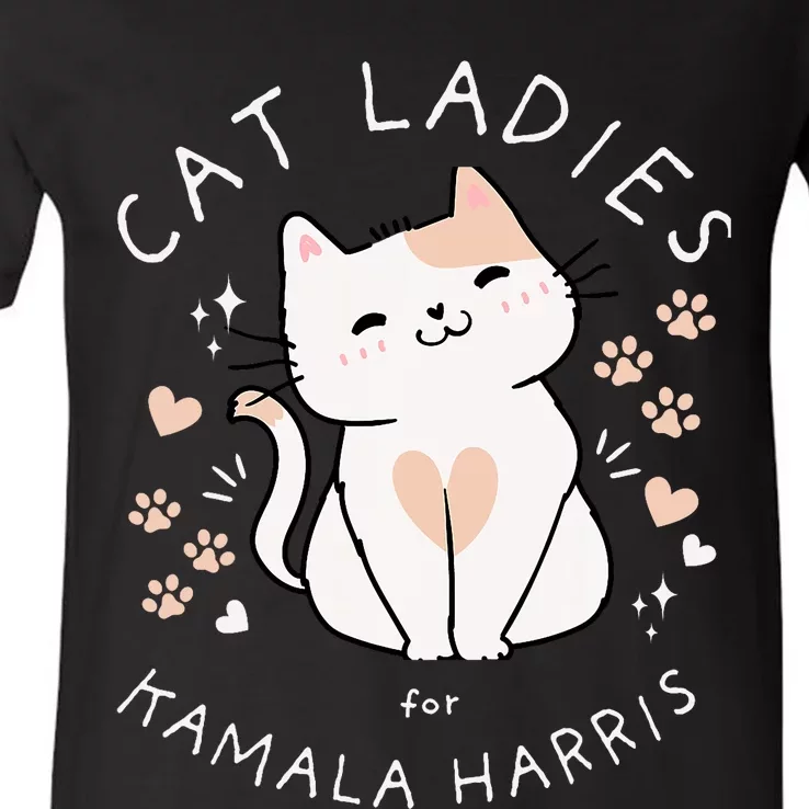 Cat Ladies For Kamala Harris V-Neck T-Shirt