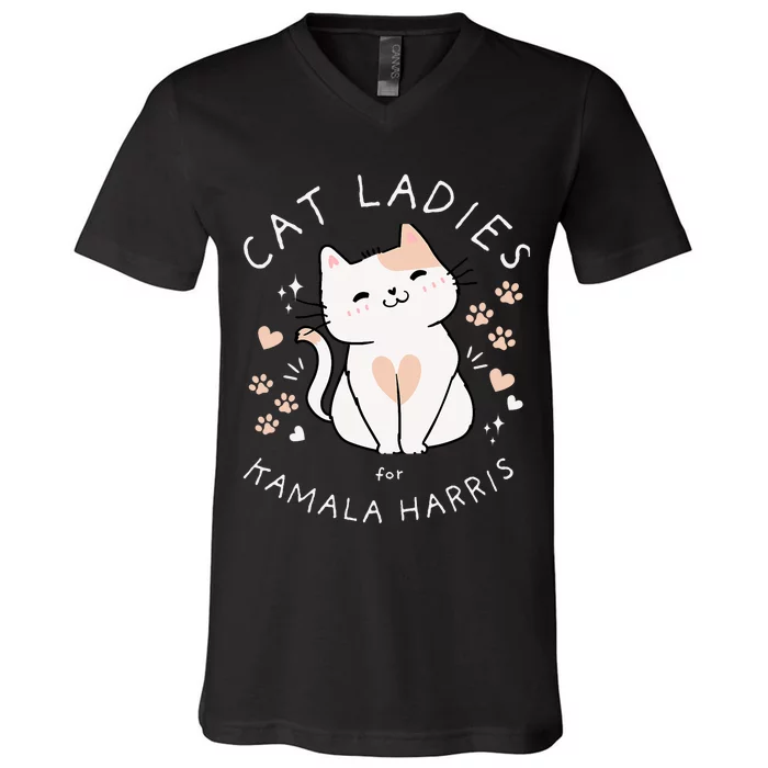 Cat Ladies For Kamala Harris V-Neck T-Shirt