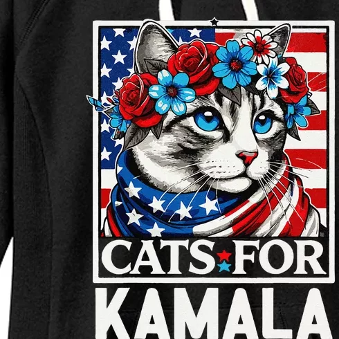 Cat Ladies For Kamala Funny Cat 2024 President Kamala Harris Women's Fleece Hoodie