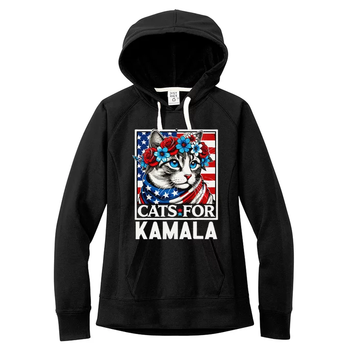 Cat Ladies For Kamala Funny Cat 2024 President Kamala Harris Women's Fleece Hoodie