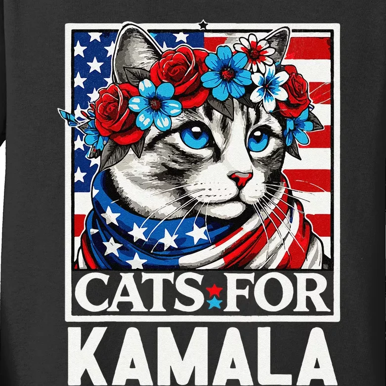 Cat Ladies For Kamala Funny Cat 2024 President Kamala Harris Kids Long Sleeve Shirt