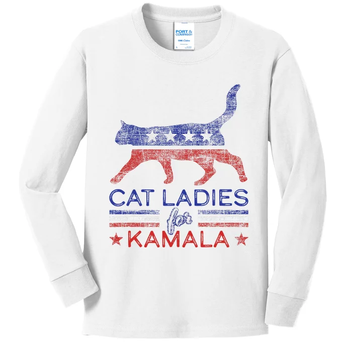 Cat Ladies For Kamala Funny Democrat Cat For Cat Lady Kids Long Sleeve Shirt