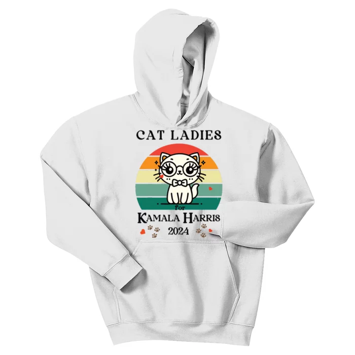 Cat Ladies For Kamala Harris Kids Hoodie