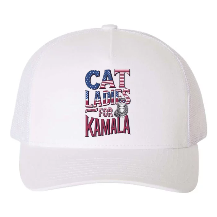 Cat Ladies For Kamala Patriotic Usa Flag Typography Design Yupoong Adult 5-Panel Trucker Hat