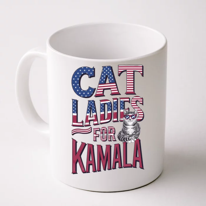 Cat Ladies For Kamala Patriotic Usa Flag Typography Design Front & Back Coffee Mug