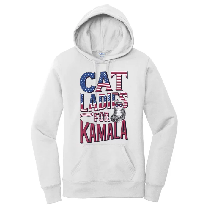 Cat Ladies For Kamala Patriotic Usa Flag Typography Design Women's Pullover Hoodie