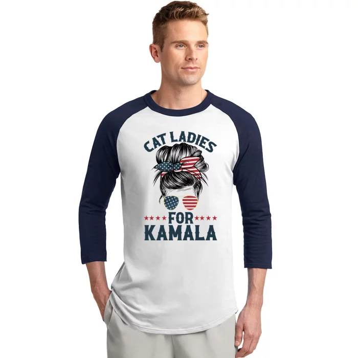 Cat Ladies For Kamala Less Cat Lady Voting Election Usa Gift Baseball Sleeve Shirt