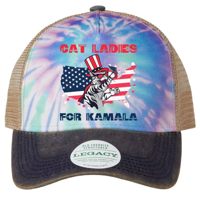 Cat Ladies For Kamala Funny Cat Lady 2024 Legacy Tie Dye Trucker Hat