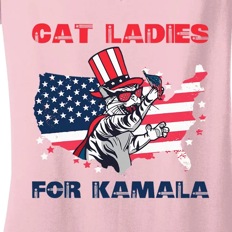 Cat Ladies For Kamala Funny Cat Lady 2024 Women's V-Neck T-Shirt