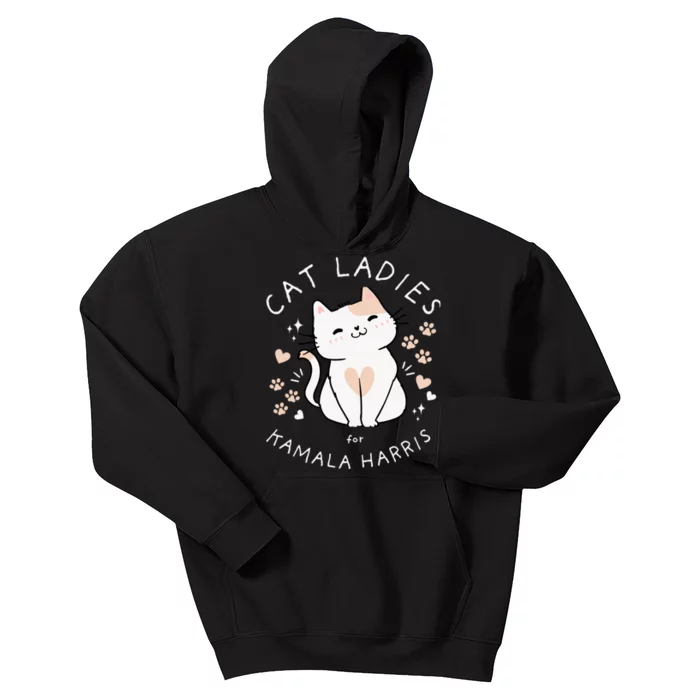 Cat Ladies For Kamala Harris Project Coconut Tree For President Kids Hoodie