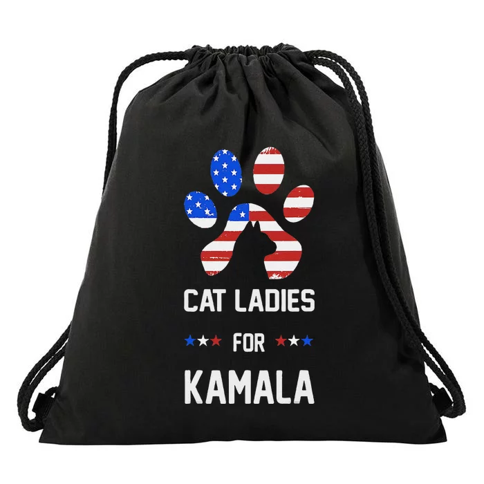 Cat Ladies For Kamala Funny Cat 2024 President Kamala Harris Drawstring Bag