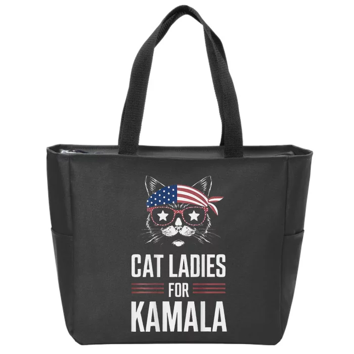 Cat Ladies For Kamala Funny Cat 2024 President Kamala Harris Zip Tote Bag