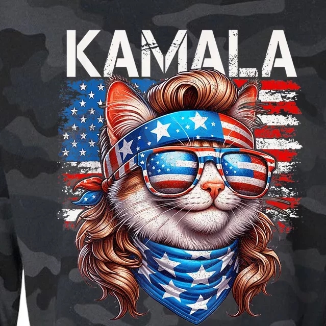 Cat Ladies For Kamala Funny Cat 2024 President Kamalaharris Cropped Pullover Crew