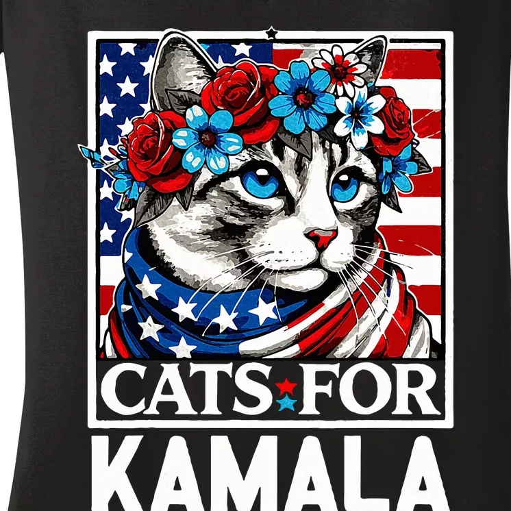 Cat Ladies For Kamala Funny Cat 2024 President Kamalaharris Women's V-Neck T-Shirt