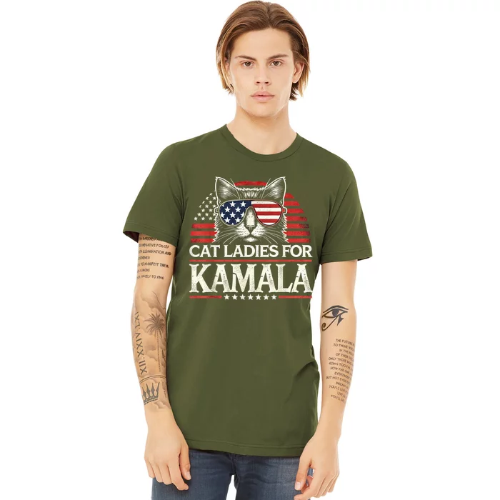 Cat Ladies For Kamala Funny Cat 2024 President Kamalaharris Premium T-Shirt