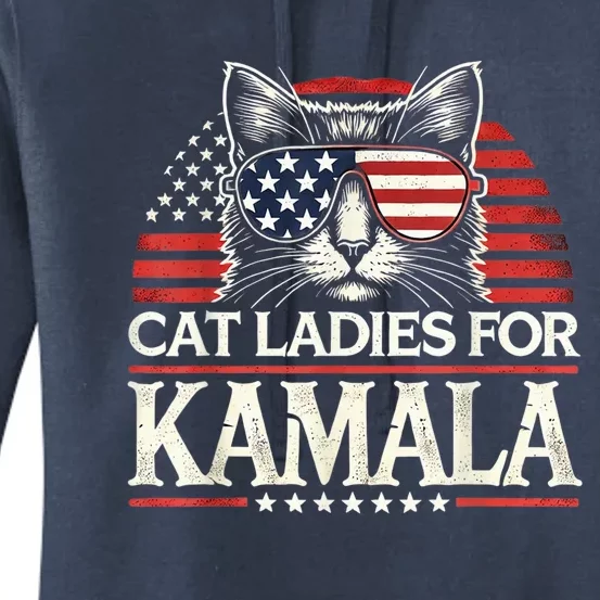 Cat Ladies For Kamala Funny Cat 2024 President Kamalaharris Women's Pullover Hoodie