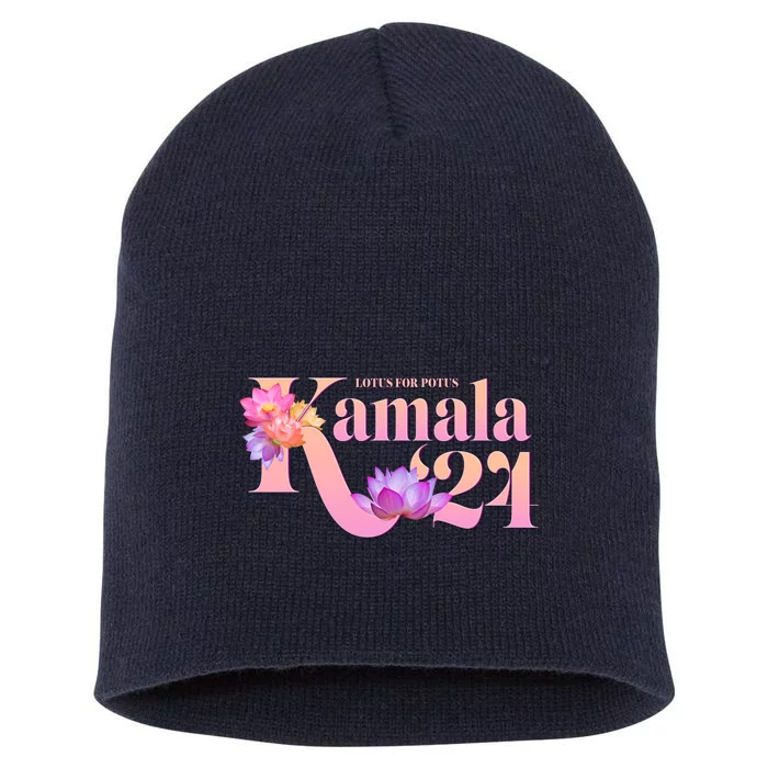 Cute Lotus Flowers Lotus For Potus Kamala Harris 2024 Short Acrylic Beanie