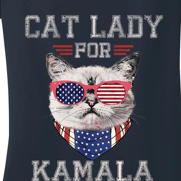 Cat Ladies For Kamala Funny Cat 2024 President Kamalaharris Women's V-Neck T-Shirt