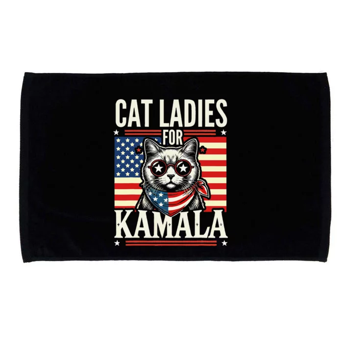 Cat Ladies For Kamala Cat 2024 President Harris Retro Microfiber Hand Towel