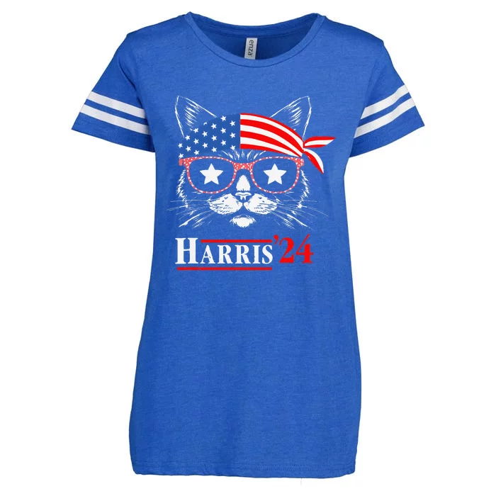 Cat Ladies For Kamala Funny Cat 2024 President Kamala Harris Enza Ladies Jersey Football T-Shirt