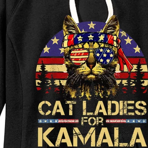 Cat Ladies For Kamala Funny Cat 2024 President Kamala Harris Women's Fleece Hoodie