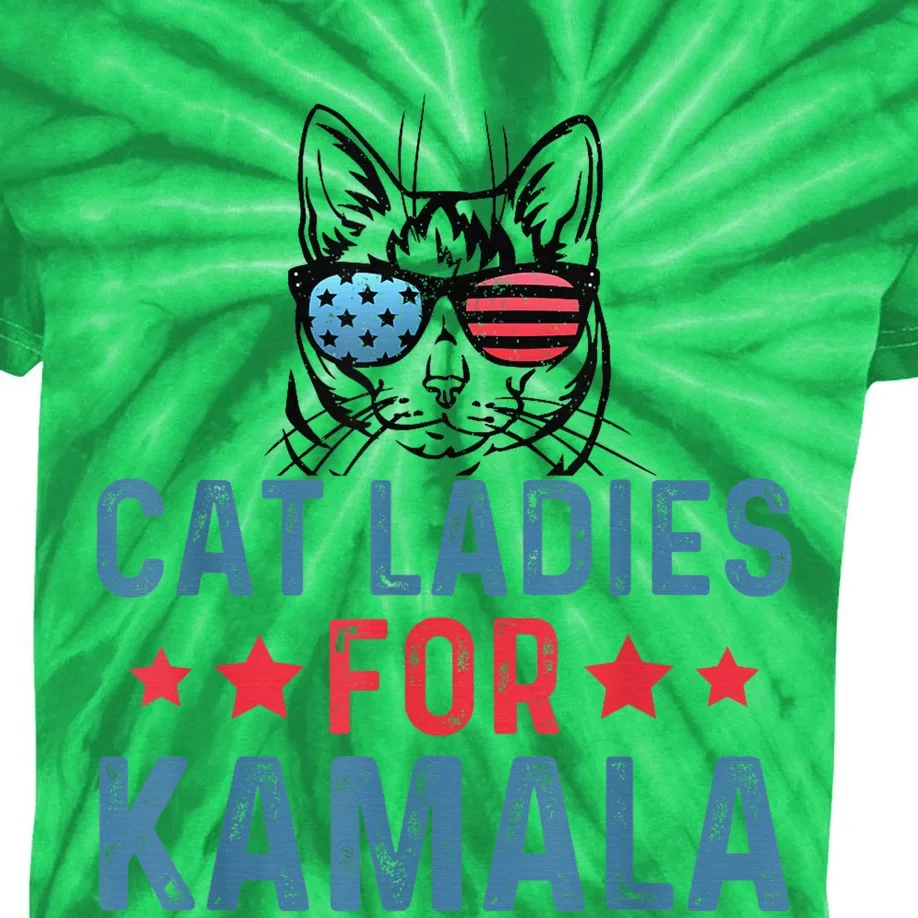 Cat Ladies For Kamala Funny Cat 2024 President Kamalaharris Kids Tie-Dye T-Shirt