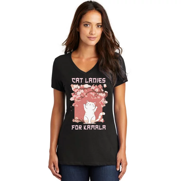 Cat Ladies For Kamala Harris 2024 Progress Breaking Barriers Women's V-Neck T-Shirt