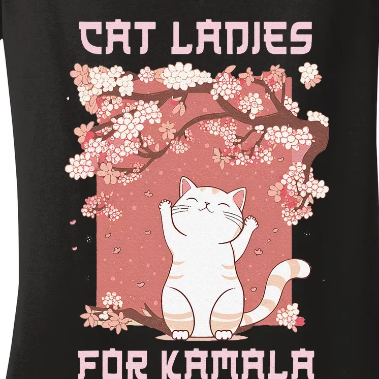 Cat Ladies For Kamala Harris 2024 Progress Breaking Barriers Women's V-Neck T-Shirt