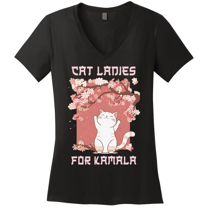 Cat Ladies For Kamala Harris 2024 Progress Breaking Barriers Women's V-Neck T-Shirt