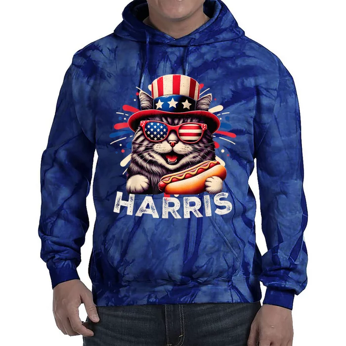 Cat Ladies For Kamala Funny Cat 2024 President Kamalaharris Tie Dye Hoodie