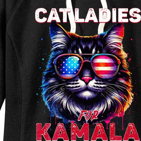 Cat Ladies For Kamala Funny Cat 2024 President Kamala Harris Women's Fleece Hoodie