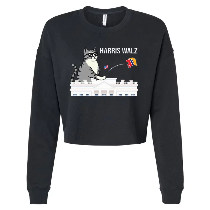 Cat Ladies For Kamala Harris Donald Trump 2024 Cropped Pullover Crew