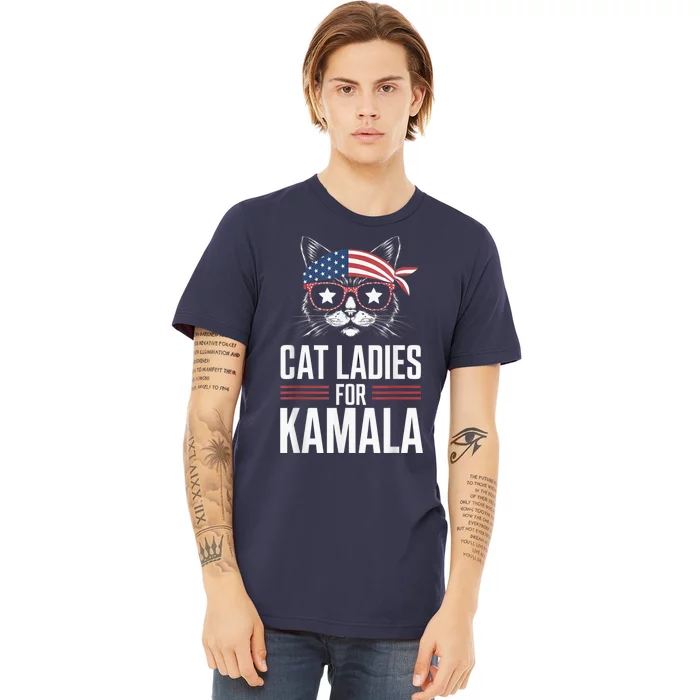 Cat Ladies For Kamala Funny Cat 2024 President Kamalaharris Premium T-Shirt