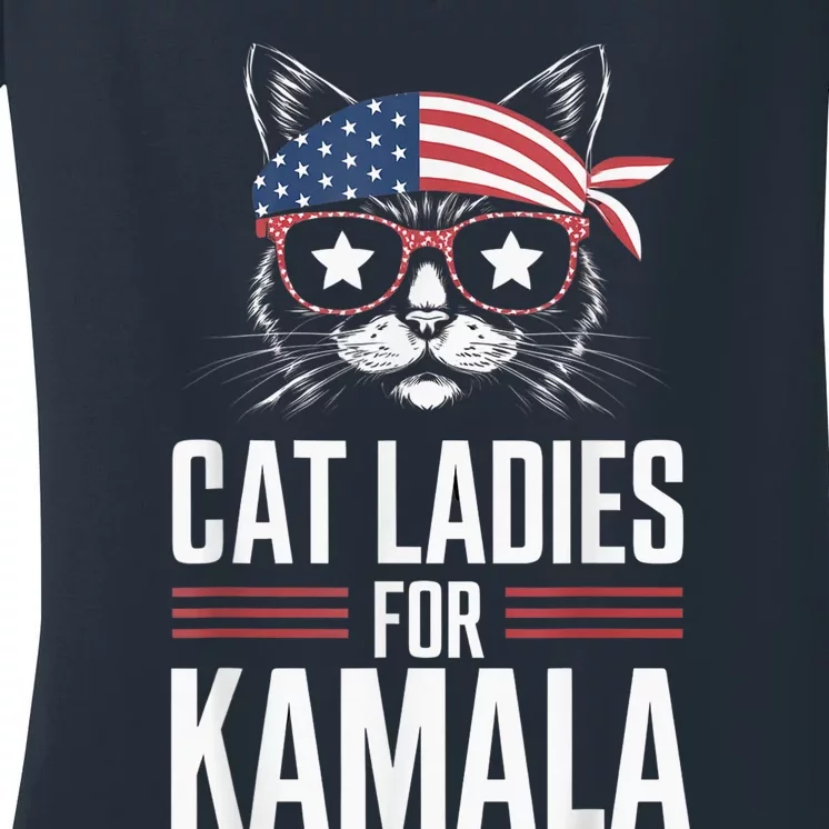 Cat Ladies For Kamala Funny Cat 2024 President Kamalaharris Women's V-Neck T-Shirt