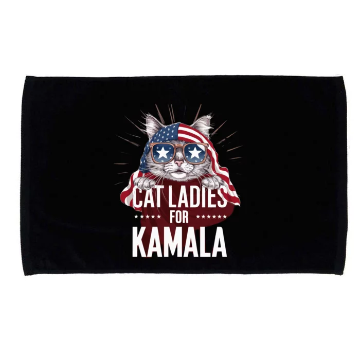 Cat Ladies For Kamala Funny Cat 2024 President Kamalaharris Microfiber Hand Towel