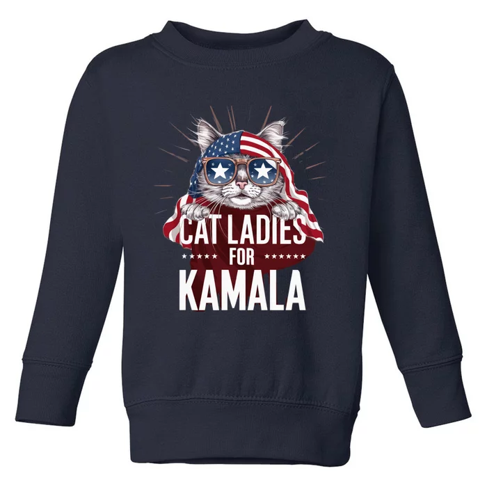 Cat Ladies For Kamala Funny Cat 2024 President Kamalaharris Toddler Sweatshirt