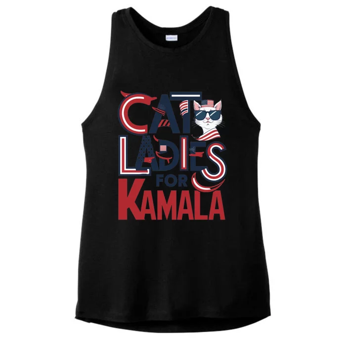 Cat Ladies For Kamala Patriotic Typography Design Us Flag Cat Lovers Ladies Tri-Blend Wicking Tank