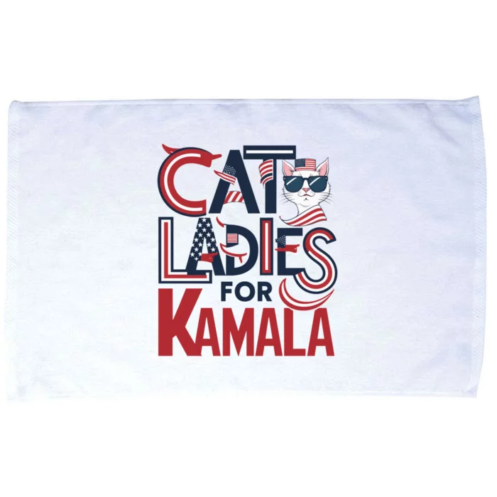 Cat Ladies For Kamala Patriotic Typography Design Us Flag Cat Lovers Microfiber Hand Towel