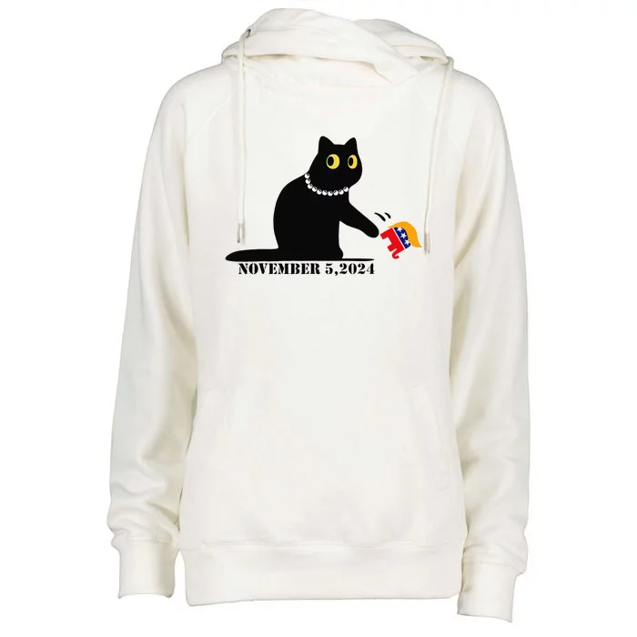 Cat Ladies For Kamala Harris 2024  Funny Cat With Pearls Womens Funnel Neck Pullover Hood